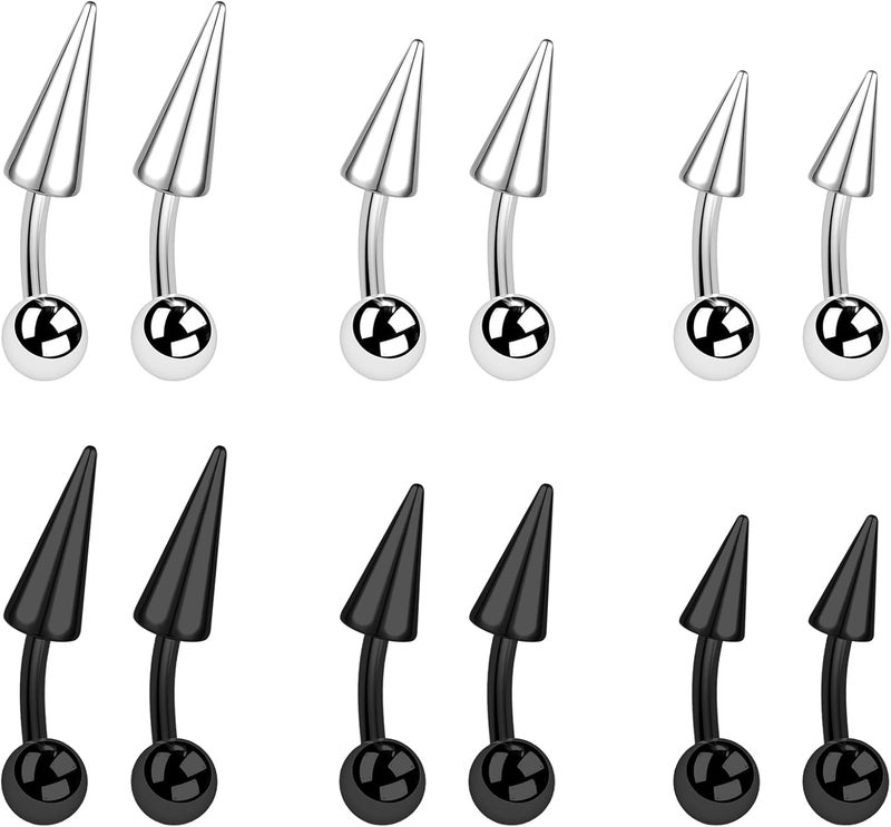 BodyAce 12PCS Spike Rook Earrings Eyebrow Rings, 316L Surgical Steel 16G Curved Barbell Cartilage Helix Earring, Lip Rings Tragus Daith Piercing Jewelry - Image 1